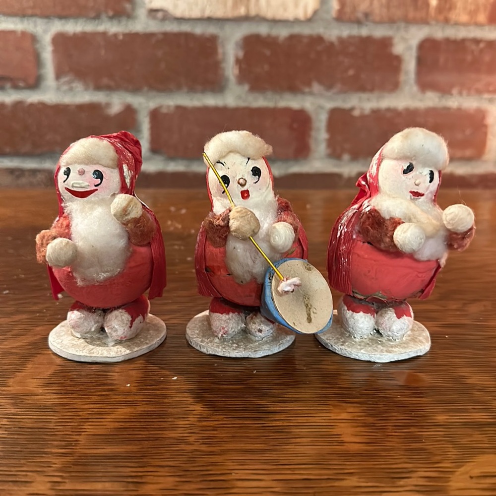 Antique Spun Cotton Chenille Corn Husk Christmas Musicians Set of 3